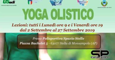 A settembre due lezioni settimanali di yoga a Stella di Monsampolo Riprendono le lezioni mattutine