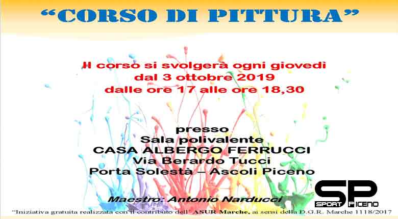 ASCOLI – Dal 3 ottobre, presso la sala polivalente della Casa albergo Ferrucci in via Tucci, prenderà il via un corso gratuito di pittura tenuto dal maestro Antonio Narducci.